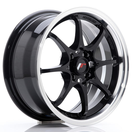Llanta Japan Racing JR5 15x7 ET35 4x100 Gloss Black w/ Machined Lip