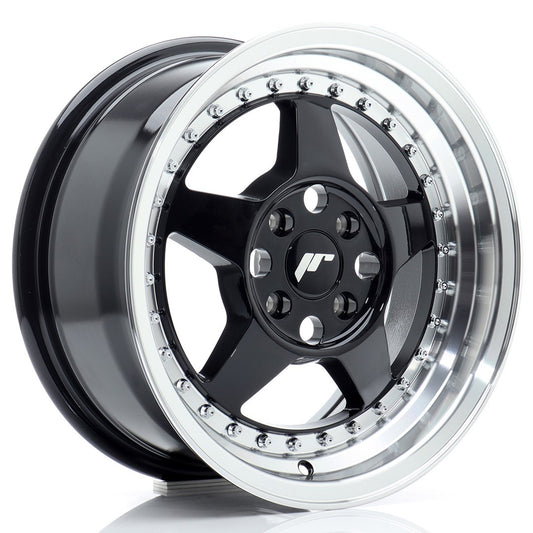 Llanta Japan Racing JR6 15x7 ET35 4x100 Gloss Black w/ Machined Lip