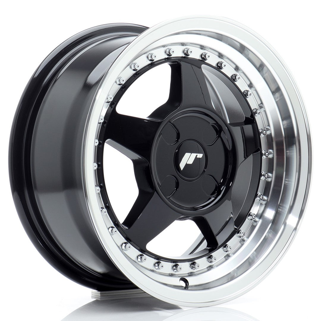 Llanta Japan Racing JR6 15x7 ET20-35 4H BLANK Gloss Black w/ Machined Lip