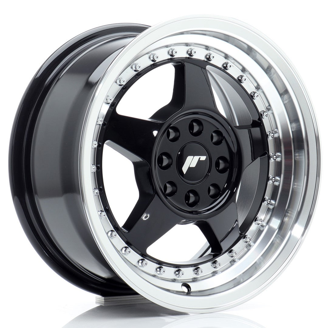 Llanta Japan Racing JR6 15x7 ET25 4x100/108 Gloss Black w/ Machined Lip