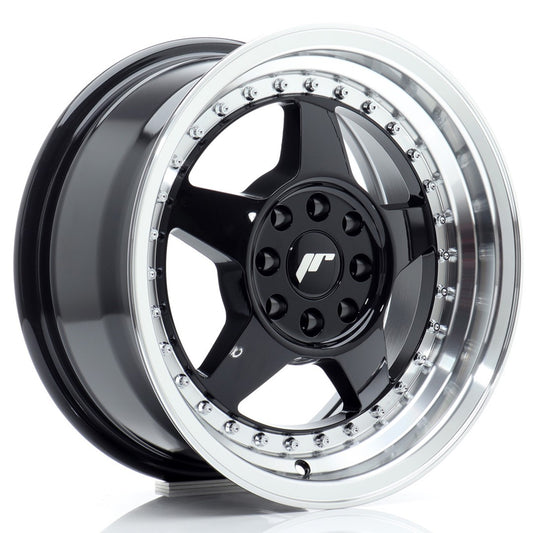 Llanta Japan Racing JR6 15x7 ET25 4x100/108 Gloss Black w/ Machined Lip