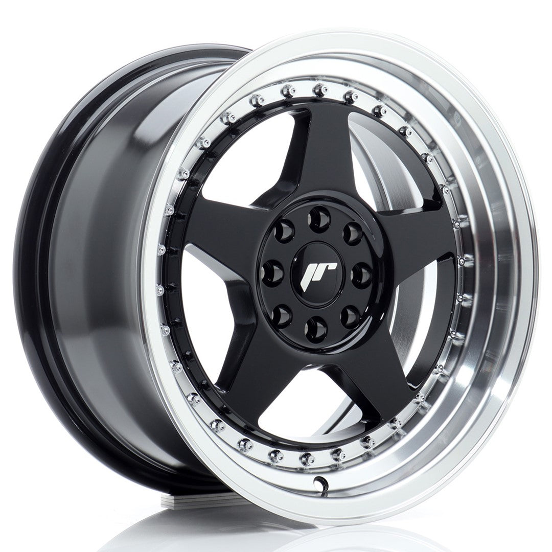 Llanta Japan Racing JR6 16x8 ET25 4x100/108 Gloss Black w/ Machined Lip